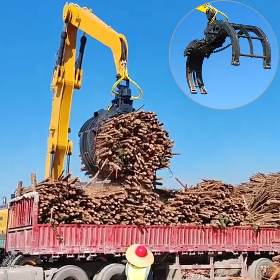 Xuvol Customized Excavator Loader Sugarcane Mobile Wheel Machine Hydraulic Electric Control Rotating Wood Rotator Grab Clamp Timber Tree Grab Log Grapple