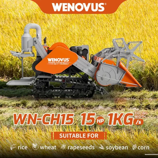 Wn-CH15 Farm Machine Diesel Powered Mini Combine Harvester Rubber Track 15HP Factory Price
