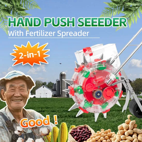 High Efficiency 2-in-1 No Till Hand Push Manual Seeder with Fertilizer Spreader
