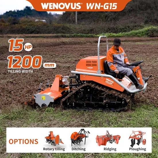 China Wenovus Wn-G15 Agricultural Machinery Crawler Rotary Tiller Farm Tractor Farm Tiller Factory Price New Design