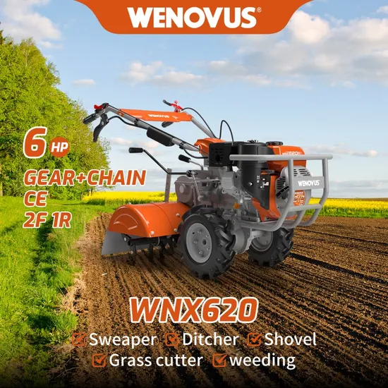 Wenovus Wnx620 Tiller 2 Front 1 Reverse Gear and Chain+Gear Driving Max Power 4.3kw