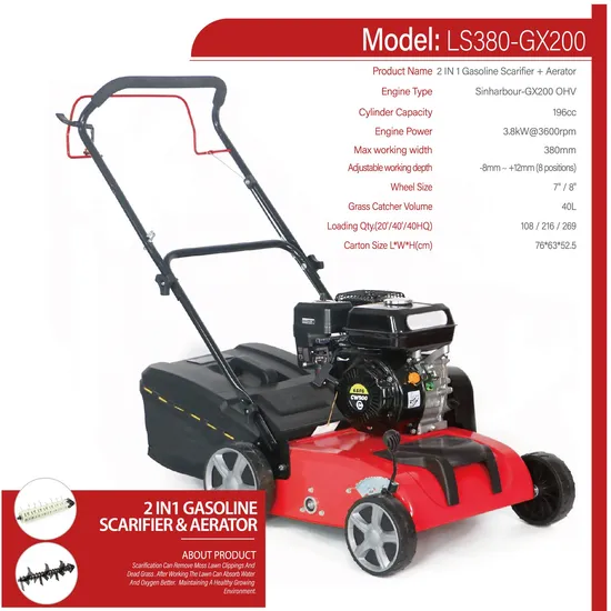 High-Efficiency Power Tools 2 in 1 Gasoline Scarifier and Aerator with 196cc