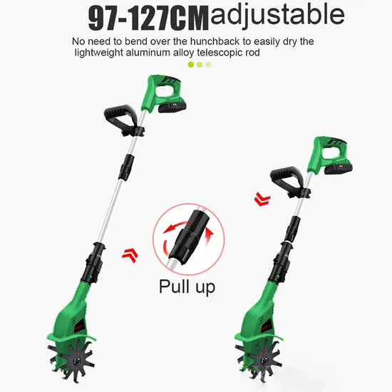 18V Lithium Battery Power Garden Cultivator Cordless Tiller with Telescopic Tube