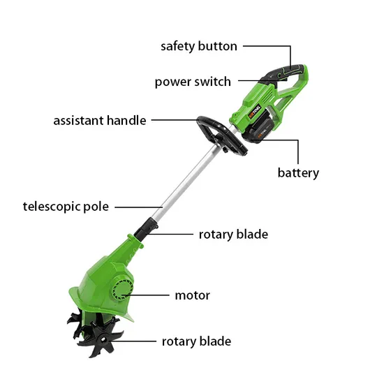 Electric Garden Tools Plastic Blade Electric Power Cordless Mini Tiller Machine