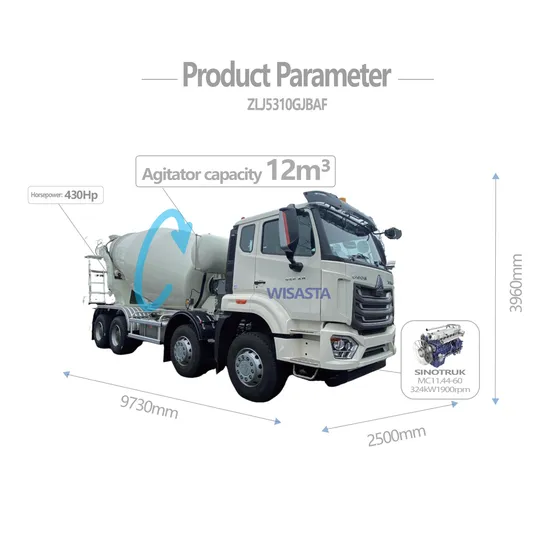 Powerful 430 HP Zoomlion Sinotruk HOWO 8X4 Chassis High Capacity 12 M3 Nissan Desel Concrete Mixer Truck