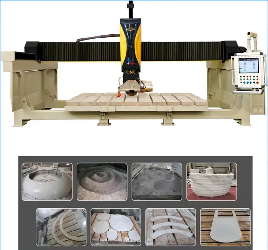 Monobloc 5 Axis CNC Bridge Saw for Marble Granite Quartz Dekton Sintered Stone Slab Countertop Benchtop Vanity Top Tile Sink Cutting Machine 5 Axes Axle Cutter