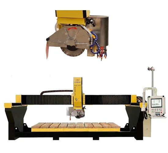 5 Axis (4+1 Axes) CNC Bridge Saw Machine with Router for Cutting Milling Engraving Stone Granite Marble Quartzite Counter Top Bench Top Vanity Top Sink Cut out