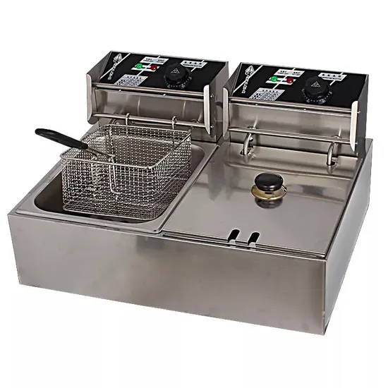6L+6L Table Top Stainless Steel French Fries Machine 2 Tank 2 Basket Commercial Potato Chip Fryer Gas Electrical Deep Fryer