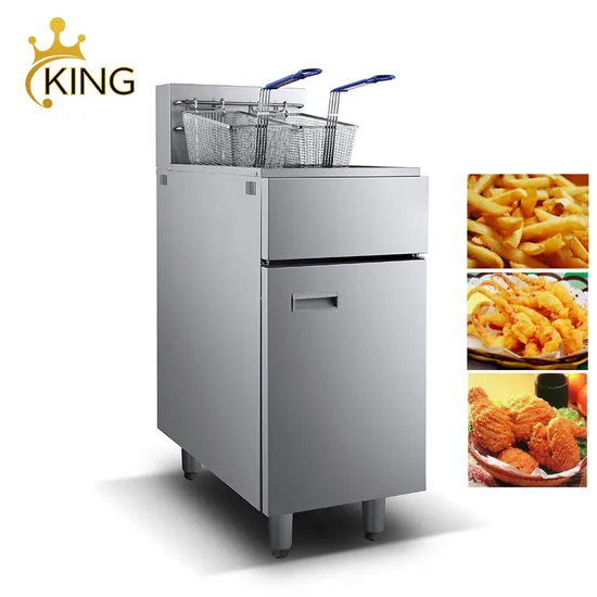 Restaurant Equipment Vertical Gas Deep Fryer 26L Single Tank Double Basket Chick Gas Fryer 3 Burners Deep Fat Chicken Fish Potato Chips Fryer