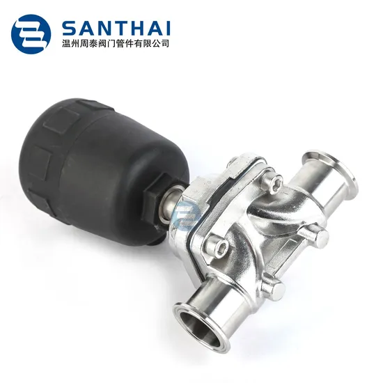 Sanitary Pneumatic Diaphragm Valve Tri Clamp Plastic Pneumatic Head SS304 316L Valve Body Hygienic Grade 2 Way Diaphragm Valve EPDM PTFE