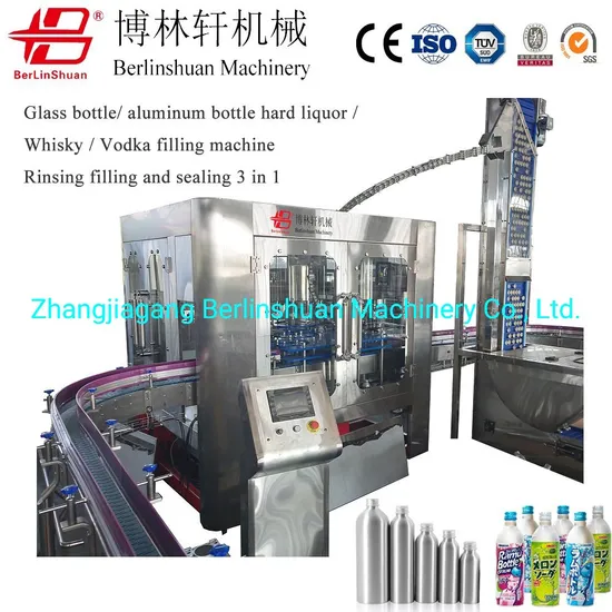 Automatic 3 in 1 Glass Bottle Aluminum Bottle with Aluminum Cap Wine/ Alcohol/ Vodak/ Liquor/ Spirit/Beverage/Drink/Wine/Liquie Filling Machine Monoblcok 3 in 1