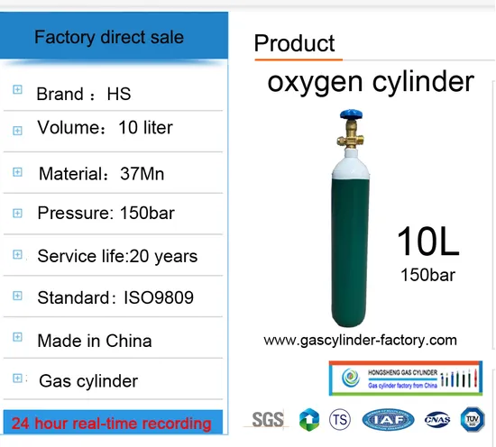 B Type 10L 150 Bar Cylinder for Oxygen Gas