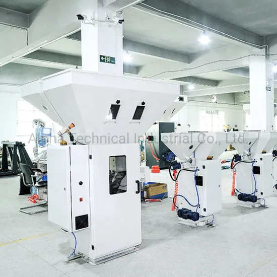 Gravimetric Blender Dosing and Mixing of Powder Polyethylene Granules with Muti-Station Hopper Loader for Extrusion Laminating Machinery^