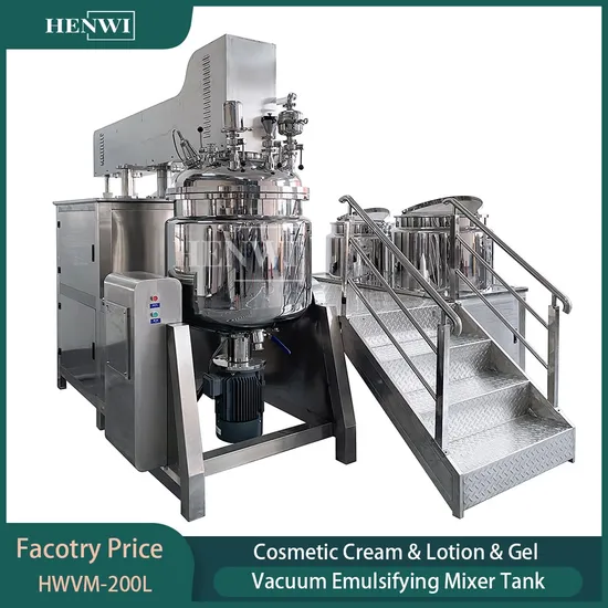 Henwi 200L Hydraulic Lifting Vacuum Emulsifying Homogenizer Mixer Small Cosmetics Cream Mayonnaise Making Machine for Cream