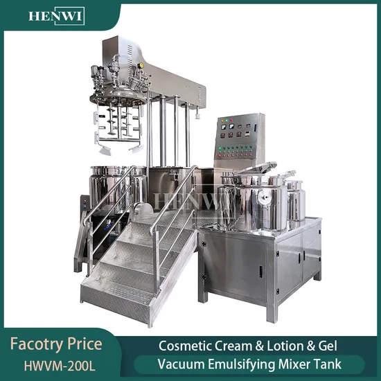 Henwi 200L Hot Sale Vacuum Machine to Make Skin Cream Cosmetic Stainless Reactor Agitator Toothpaste Production Making Machine