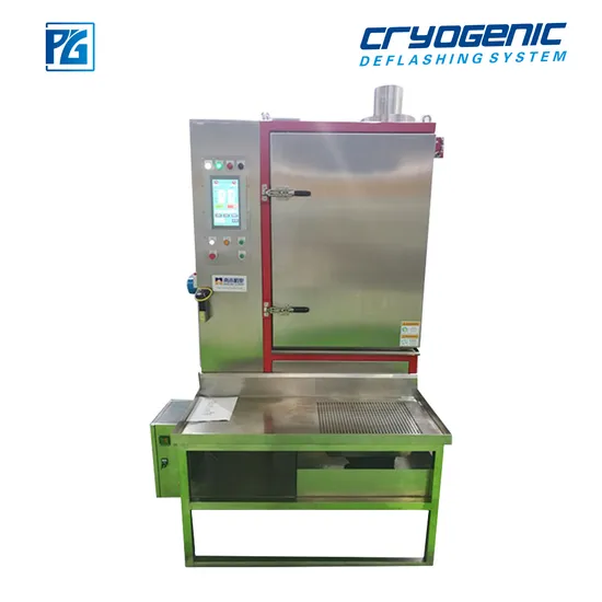 Pg-120t Cryogenic Rubber Part Deflashing Machine, 120L, Silver SUS304, Red Strip