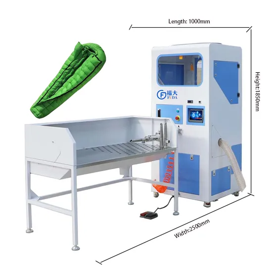 FUDA Small Volume Automatic Touch Screen 1 Station 2 Weighing  Scales Down Sleeping Bag Filling Machine