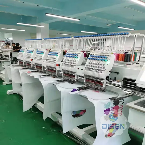 Guangzhou Diseng Computerized Cap Flat 6 Head 9/12/15 Needles Embroidery Monogramming Industrial Embroidery Sewing Machine Price