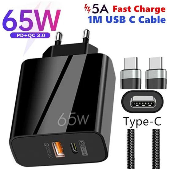 USB Type C Cable QC3.0 65W Pd Fast Charger for Samsung Apple-iPhone Xiaomi Universal Quick Charger