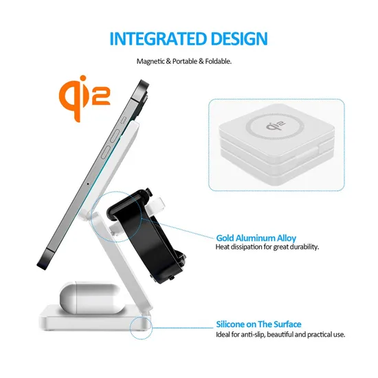 Foldable 3 in 1 Qi2 Desktop Magnetic Wireless Charger