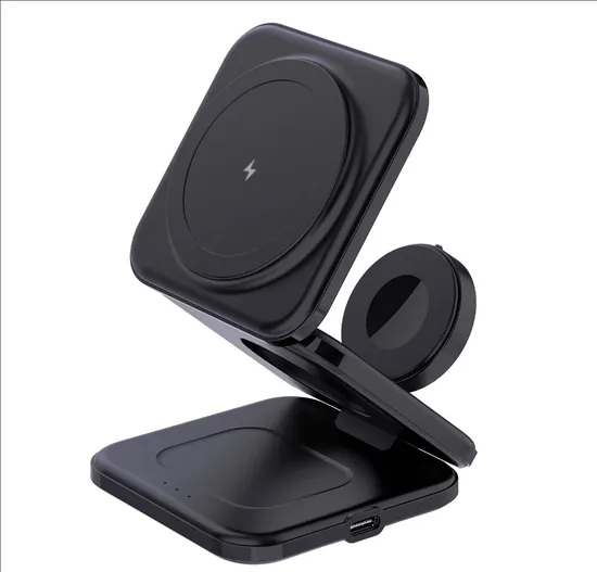 Slim 15W 3 in 1 Foldable Flat Wireless Charger Mobile Phone Holder Magnetic Ast Charging Station