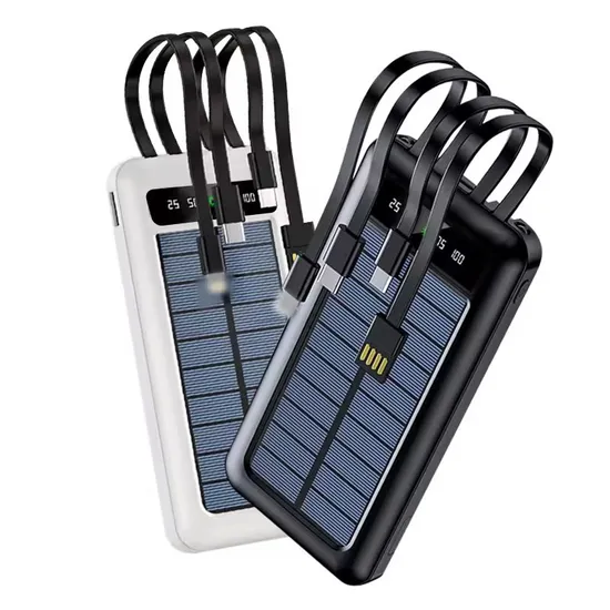 10000mAh Portable Power Bank with Built-in Cable and Holder Solar Power Bank