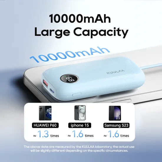 Portable Charger 10000mAh Power Bank 3 Output Charging Built-in Cables with LED Display