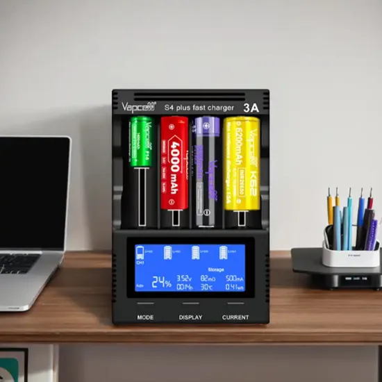 12A 4 Slots Smart Fast Battery Charger for Rechargeable Cell 21700 18650 26650 18500 AA Batteries