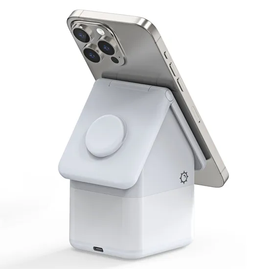 Duzzona W20 15W Wireless Charging Station 4-in-1 Multi Charger for iPhone / Airpods / iWatch with Night-Lamp- White