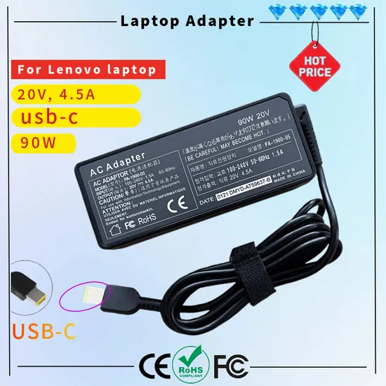 90W Lenovo Laptop AC Adapter Computer Charger 20V 4.5A Square Tip USB-Tip Laptop Adapter Charger