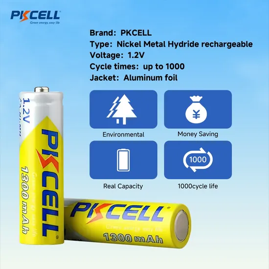 High Power Pkcell 1.2V NiMH AA Rechargeable Battery 1300mAh for Digital Products