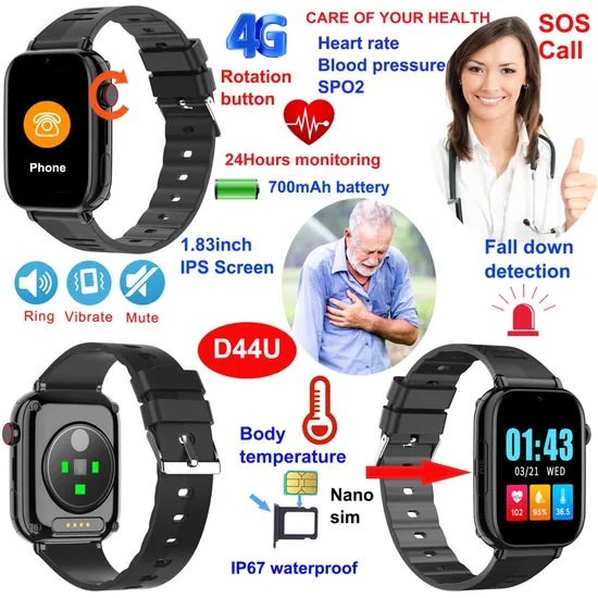 Waterproof Senior Citizen GPS Phone with Pulse for Fitness healthcare monitoring D44U