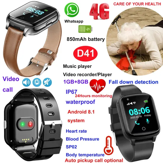 Top Android waterproof senior healthcare watch GPS with Fall detection D41