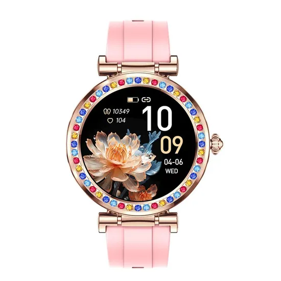 2025 Waterproof 1.27 Inch Full Touch Diamond Health Monitoring Bt Call Voice Assistant Gold Black Silver Silcone Strap Women Lady Girl CF30 Round Smartwatch
