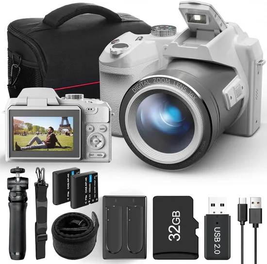 White Kids Mirrorless 64MP Autofocus Learner Video Adults Digital Cameras for Photography