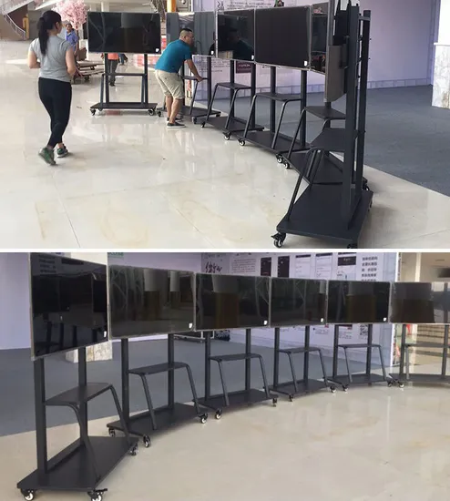 Boente TV Wall Mount Bracket TV Floor Cart Stand with Media Shelf - for Tvs 65 to 98 Inch Max Weight 240kg Vesa 1100X600 Height Adjustable