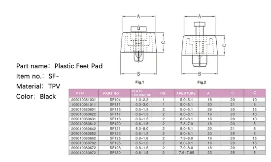 Sf-117 Black Heat Resistant Universal Machine Auto Parts Foot Pad with Push Rivets Screw for Instrument