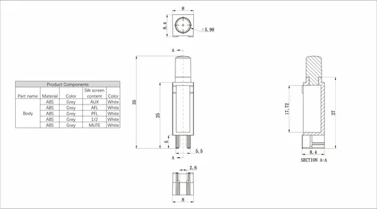Dual-Color Plastic Audio Buttons with Indicator Many Colors Electronic Components with Top and Side Indicator