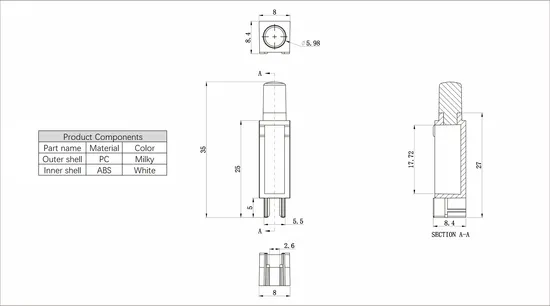 Power Switch Button Cap Plastic Tactile Key with Square & Round Design for Electronic Components