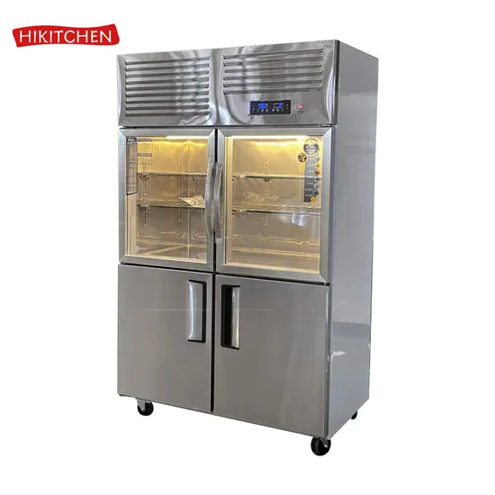 Heavy Duty Refrigeration Equipment Commercial Kitchen Stainless Steel 4 Doors Freezer Refrigerator