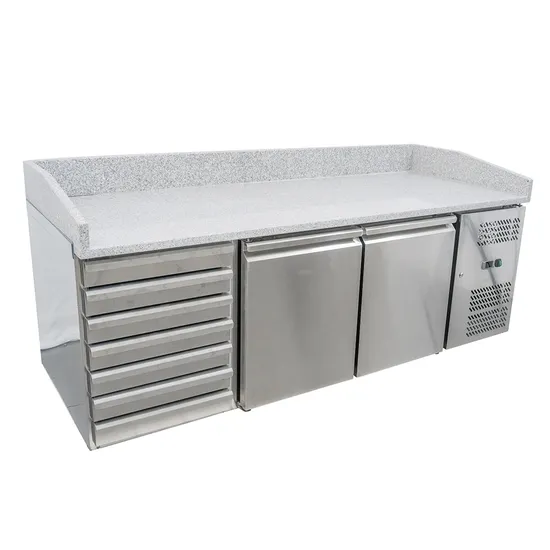 Cnjt Commercial Refrigerator Salad Prep Counter Double Door Preparation Table Kitchen Cooler for Restaurant Hotel with Marble Drawers