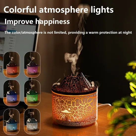 2024 New 180ml Mini Flame Volcano Aroma Ultrasonic Cool Mist Jellyfish Diffuser