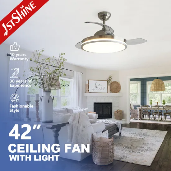 1stshine LED Ceiling Fan Folding Blade 42 Inches Satin Nickel LED Light Retractable Ceiling Fan