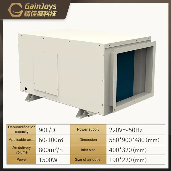 China Manufacture 30L Per Day Ceiling Mounted Concealed Dehumidifier Duct Dehumidifier