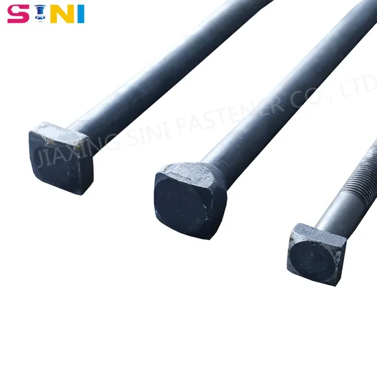 China Fastener Carbon Steel Zinc Plated Plain Black Stainless Steel Square Head Bolts and Nuts Big Bolt with Customized Size Hot Forged Bolt