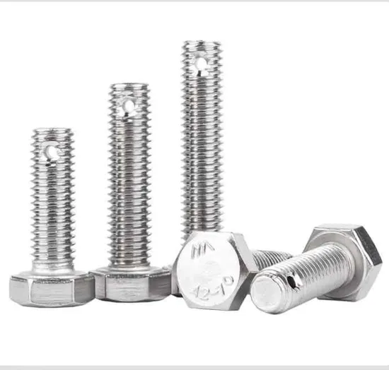 GB31.1 A2 A4 304 316 Stainless Steel Hexagon Bolts with Split Pin Hole on Shank M3 M4 M5 M6 M8 10m M12 M14 M16
