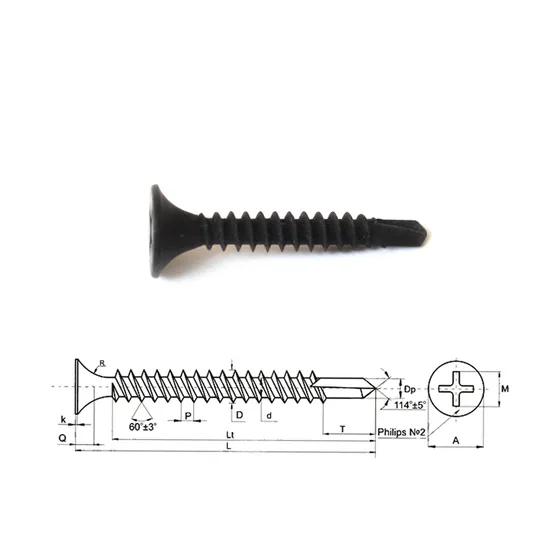DIN7504 Attaching Gypsum Board to 20-14 Gauge Steel Studs #6-20X1"Phillips Recess Double Thread Black Metal Gypsum Screw Bugle Head Self Drilling Drywall Screw