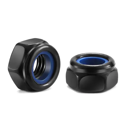 M5 X 0.8mm Nylon Insert Hex Lock Nuts 304 Stainless Steel Locknuts, Hex Drive, Black Oxide