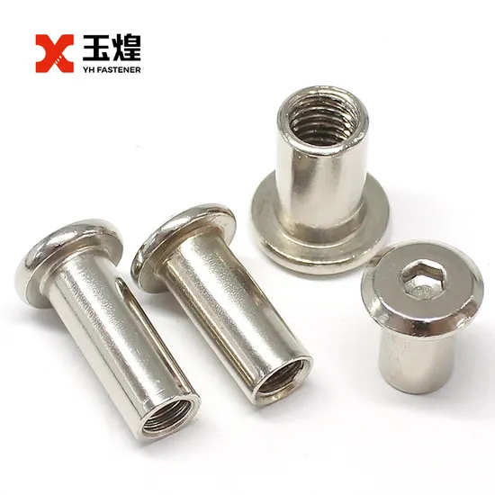 Customization Stainless Steel Furniture Connector Flat Hex Socket Head Insert Thread Binding Post Barrel Sleeve Splint Barrel Nut