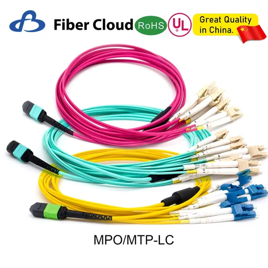 12f 40-100g Sm/Om3/Om4 2m-50m FTTH MTP/MPO Breakout Fanout Jumper Cable Duplex MPO-LC Fiber Optic Patch Cord
